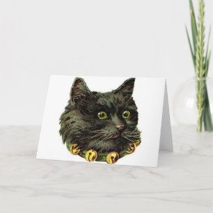 Victoriaanse zwarte kat met belhalsband kaart