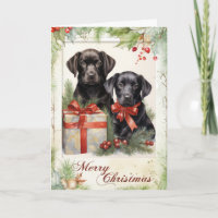 Victoriaanse Zwarte Labrador Puppy Kerstmis