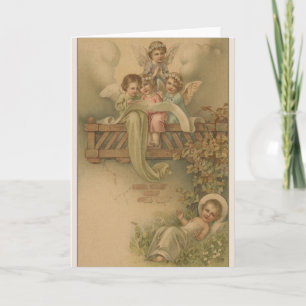 Victorian Angels and Baby Jesus Christmas Card Feestdagen Kaart