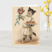 Victorian Baker Cat Congratulations & Best Wishes Kaart (Gele Bloem)