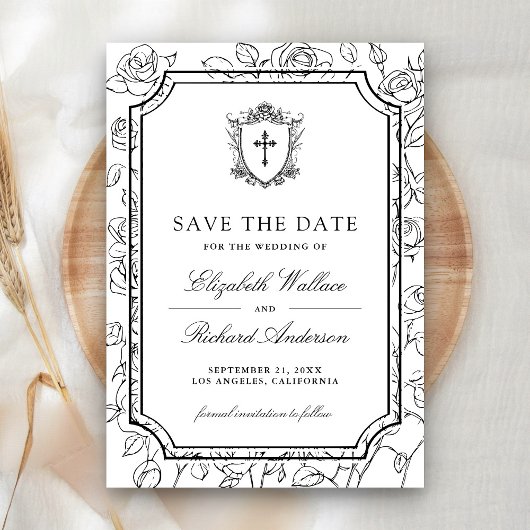 Victorian Black and White Catholic Wedding Save The Date