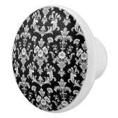 Victorian Black and White Damask Pattern Keramische Knop (Rechts)