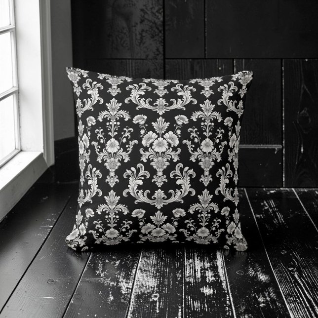 Victorian Black and White Damask Pattern Kussen (Creator heeft geüpload)