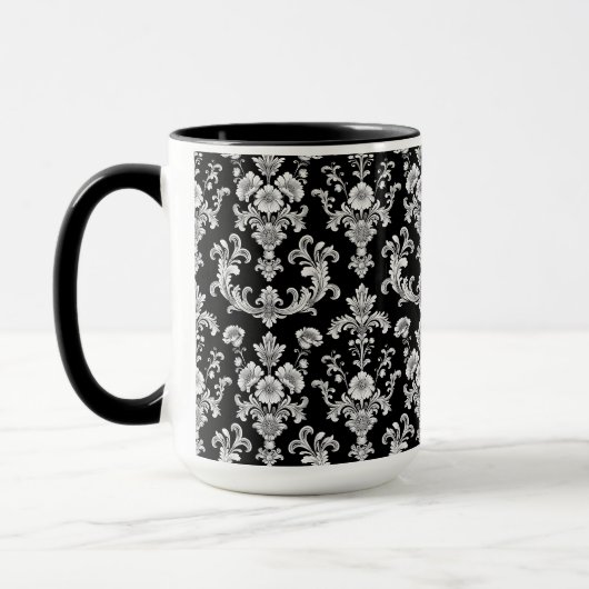 Victorian Black and White Damask Pattern Mok (Links)