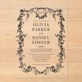 Victorian Black Wedding Monogram Acryl Uitnodigingen (Voorkant)