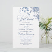 Victorian Blue Floral Mariage Cérémonie Programme (Debout devant)