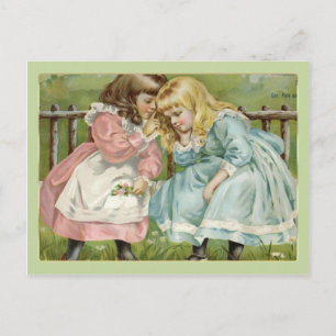 Victorian Children 2 Little Girls Carte Postale Vi