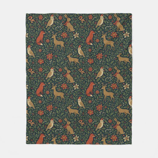 Victorian Christmas Animal & Botanical  Fleece Deken (Voorkant)