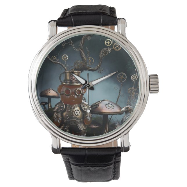 Victorian Clockwork Gummy Bear Mechanical Raven Horloge (Voorkant)