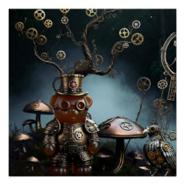 Victorian Clockwork Gummy Bear Mechanical Raven Perfect Poster