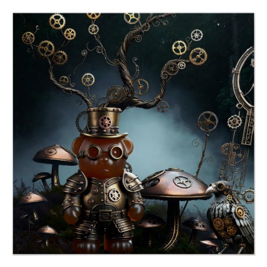Victorian Clockwork Gummy Bear Mechanical Raven Perfect Poster (Voorkant)