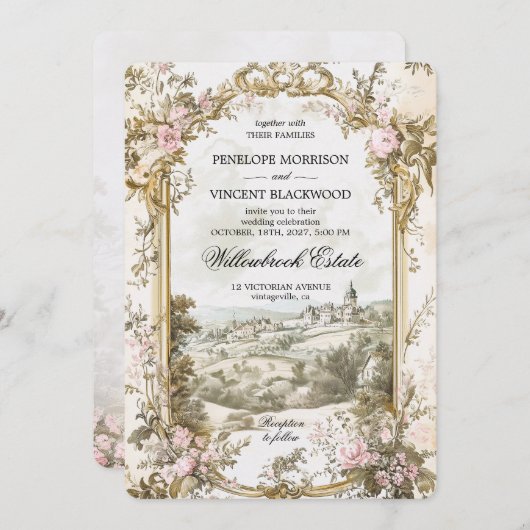 Victorian Country Rose Frame Invitation (Devant / Derrière)