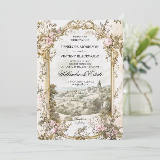 Victorian Country Rose Frame Invitation (Debout devant)