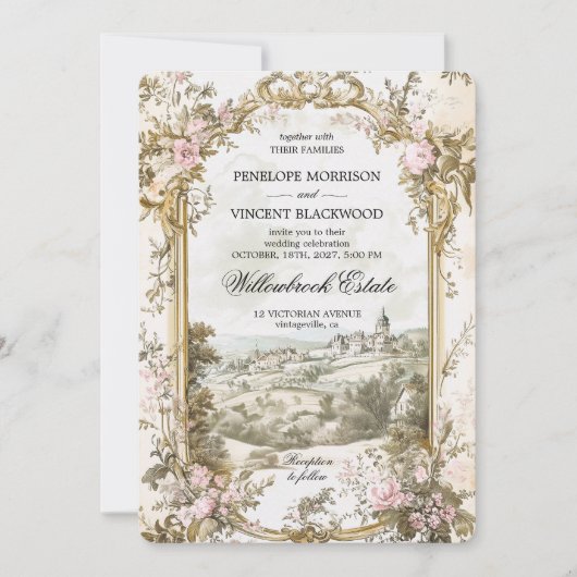 Victorian Country Rose Frame Invitation (Devant)