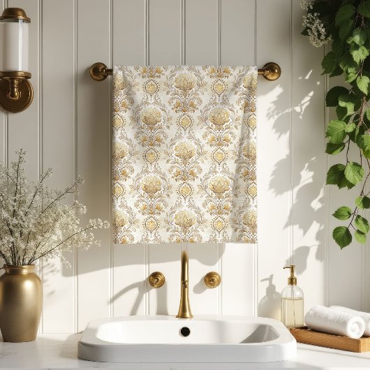 Victorian Cream Towels Elegant Damask Bathroom