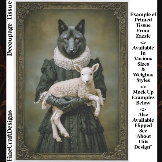 Victorian Dressed Wolf Holding Lamb ES7R Decoupage Tissuepapier