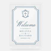 Victorian Dusty Blue Catholic Wedding Welcome Acryl Bord (Voorkant)