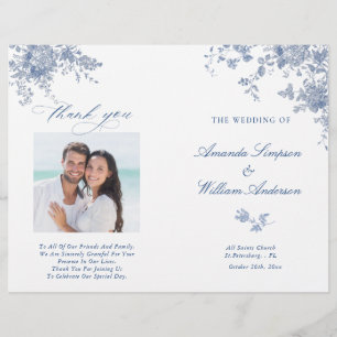 Victorian Dusty Blue Floral Mariage programme phot