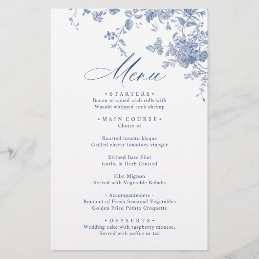 Victorian Dusty Blue French Garden Wedding Menu (Devant)
