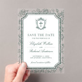 Victorian Emerald Catholic Wedding Save the Date Acryl Uitnodigingen (Insitu (Draagbaar))