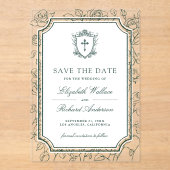 Victorian Emerald Catholic Wedding Save the Date Acryl Uitnodigingen (Voorkant)