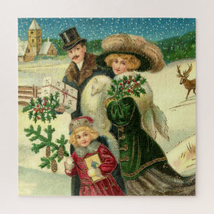 Victorian family in the snow Christmas scene Legpuzzel