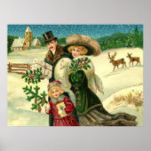 Victorian family in the snow Christmas scene Poster (Voorkant)