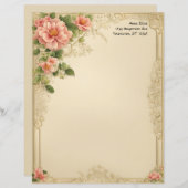 Victorian Floral and Frame Stationery Paper Briefhoofd (Voorkant / Achterkant)