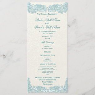 Victorian Floral Aqua Lace Wedding Programme