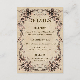 Victorian Floral Frame Wedding Details Informatiekaartje