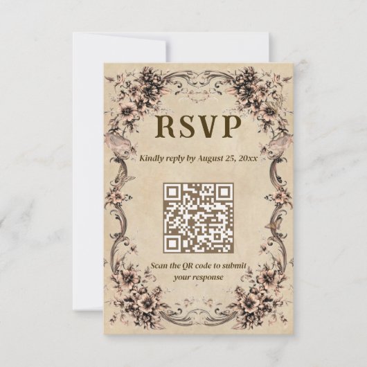 Victorian Floral Wedding QR Code RSVP (Devant)