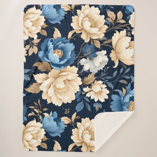 Victorian flowers Blue Sherpa Deken (Voorkant)