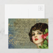 Victorian Glamor Girl avec carte postale Rose Roug (Devant / Derrière)