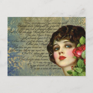 Victorian Glamor Girl avec carte postale Rose Roug