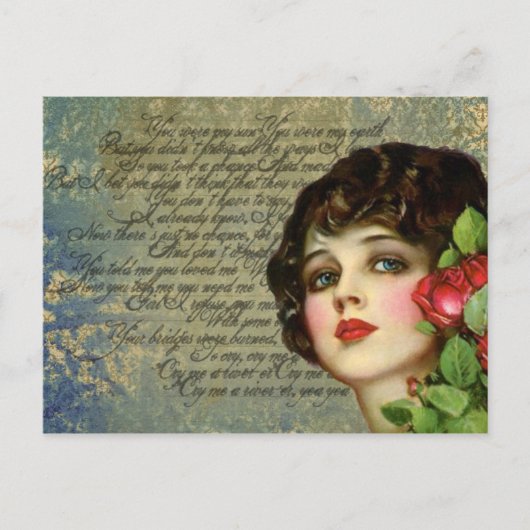 Victorian Glamor Girl avec carte postale Rose Roug (Devant)