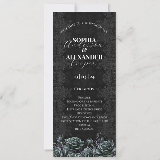 Victorian Gothic Floral Roses programme de mariage (Devant)