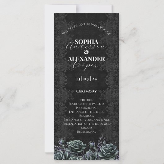 Victorian Gothic Floral Roses programme de mariage (Devant)