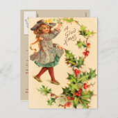 Victorian Holly Holiday, carte postale de Noël (Devant / Derrière)