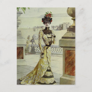 Victorian Lady-Vintage French Fashion-Yellow Dress Briefkaart