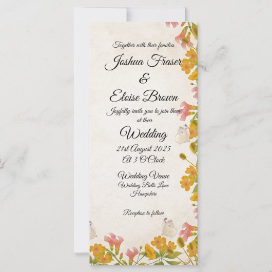 Victorian Meadow jaune Faire-part de mariage (Devant)