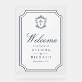 Victorian Navy Blue Catholic Wedding Welcome Acryl Bord (Voorkant)