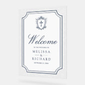 Victorian Navy Blue Catholic Wedding Welcome Acryl Bord (Hoek)