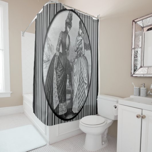 Victorian noir blanc dame rayure rideau douche (En situation)