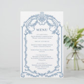 Victorian Ornate Grace Dusty Blue Menu Mariage (Debout devant)