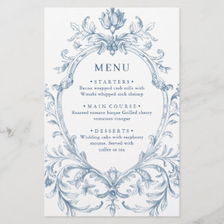 Victorian Ornate Grace Dusty Blue Menu Mariage