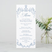 Victorian Ornate Grace Floral Dusty Blue Wedding Menu (Staand voorkant)