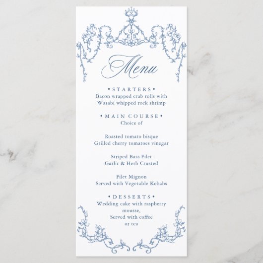 Victorian Ornate Grace Floral Dusty Blue Wedding Menu (Voorkant)