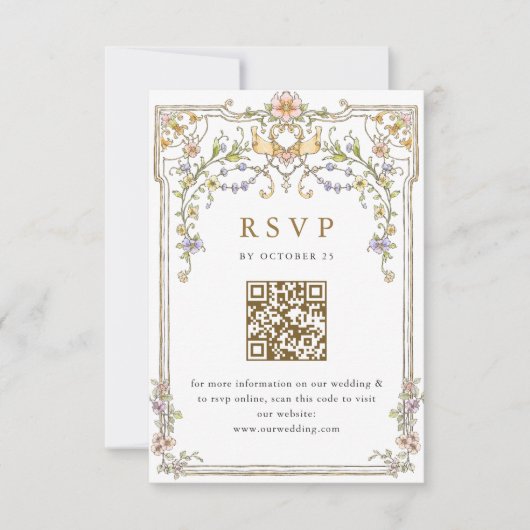 Victorian Ornate Grace Floral Wedding RSVP QR code (Devant)