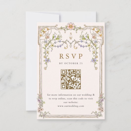 Victorian Ornate Grace Floral Wedding RSVP QR code (Devant)