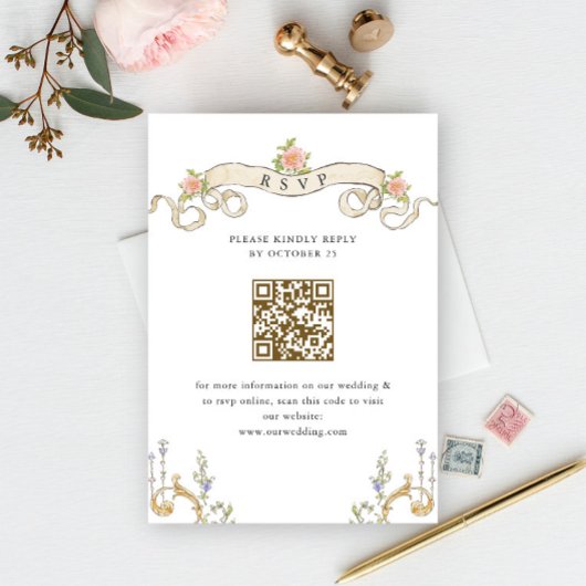 Victorian Ornate Grace Floral Wedding RSVP QR code
